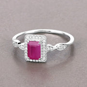 Bids.com 0.75 Carat Genuine Ruby and White Diamond 14K White Gold Ring Rings