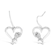 Bids.com Sterling Silver Round Cut Diamond Heart Dangle Earrings (0.09 cttw, H-I Color, I1-I2 Clarity) Earrings