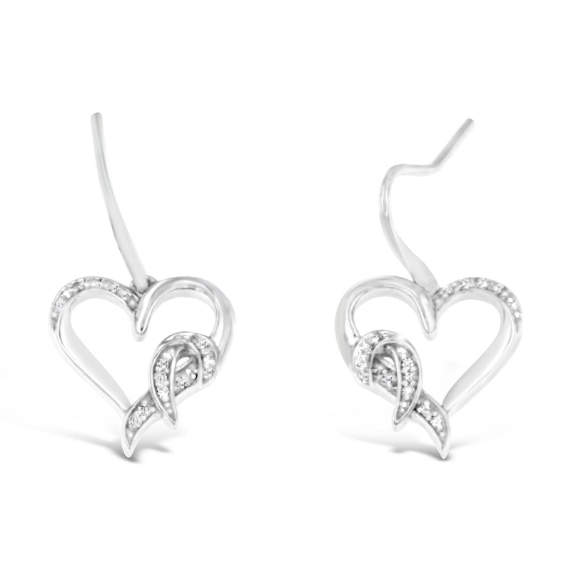 Bids.com Sterling Silver Round Cut Diamond Heart Dangle Earrings (0.09 cttw, H-I Color, I1-I2 Clarity) Earrings