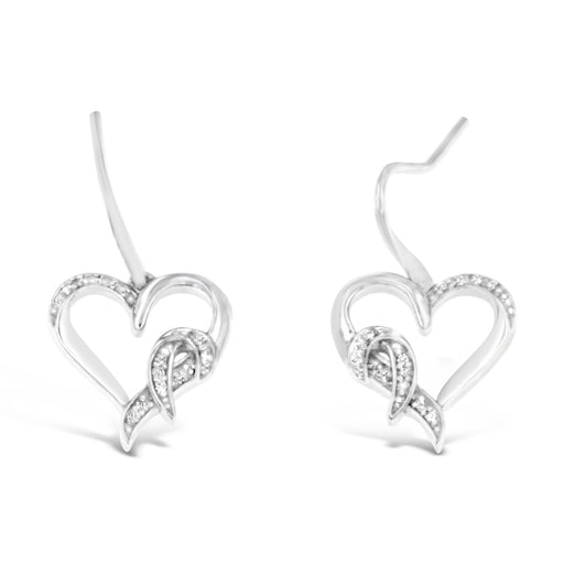 Bids.com Sterling Silver Round Cut Diamond Heart Dangle Earrings (0.09 cttw, H-I Color, I1-I2 Clarity) Earrings