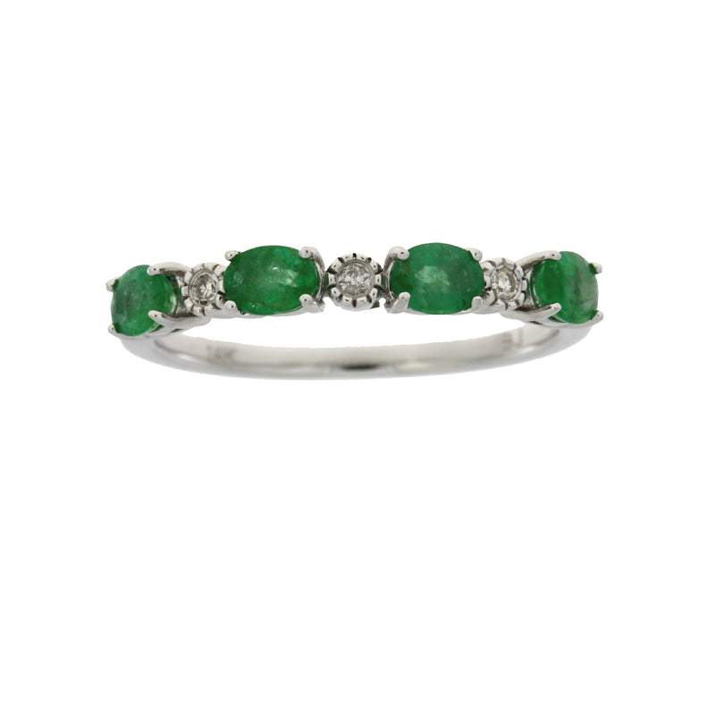 Bids.com Emerald Diamond Fashion band rings 14KT White Gold Rings