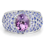 Bids.com 4.21 Carat Genuine Amethyst and Tanzanite .925 Sterling Silver Ring Rings