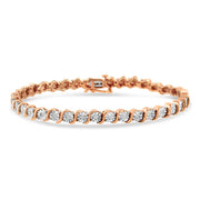 Bids.com 14K Rose Gold Plated .925 Sterling Silver 1/4 Cttw Diamond Round Miracle Plate and "S" Link Tennis Bracelet (I-J Color, I2- I3 Clarity) - 7" Bracelets