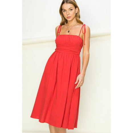 Get a Clue Tie-Strap Midi Dress