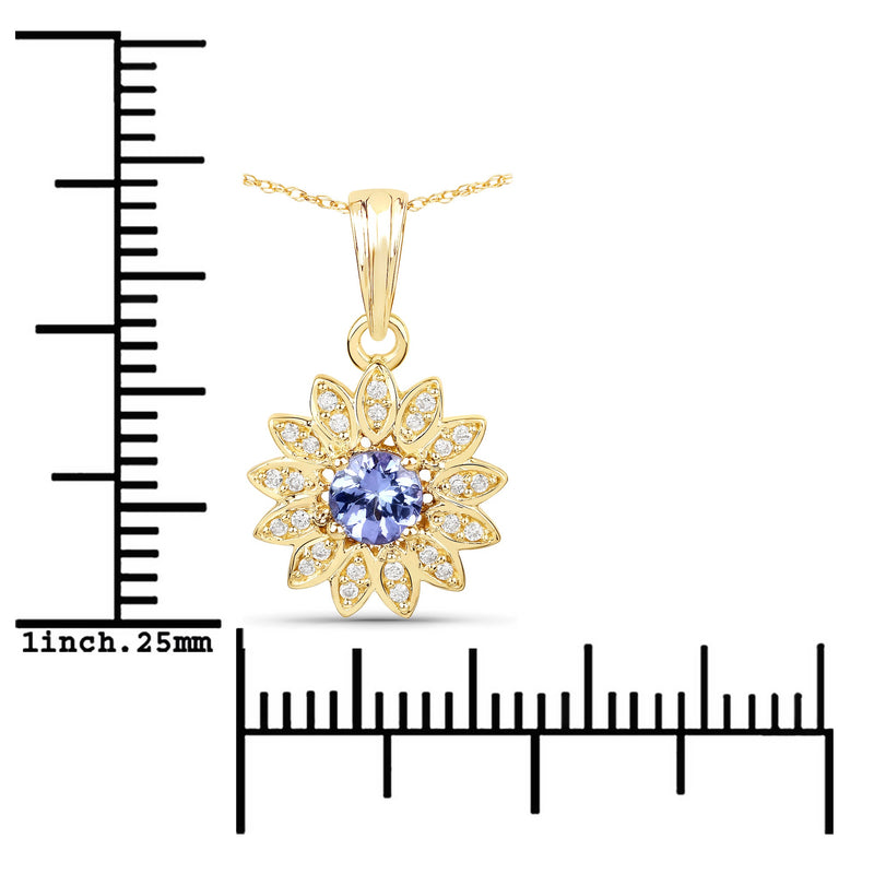 Bids.com 0.31 Carat Genuine Tanzanite and White Diamond 14K Yellow Gold Pendant Pendants