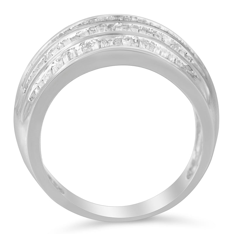 Bids.com .925 Sterling Silver 1.0 Cttw Baguette-Cut Diamond 6-Row Channel Set Domed Tapered Cocktail Fashion Ring (H-I Color, I2-I3 Clarity) - Size 6-1/2 Rings