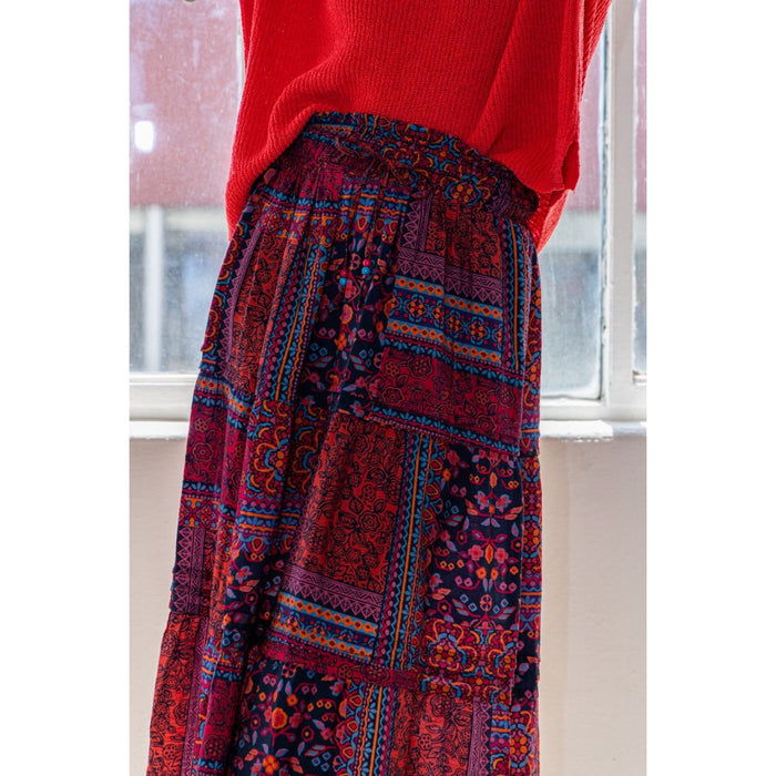 ODDI Printed Tiered Maxi Skirt