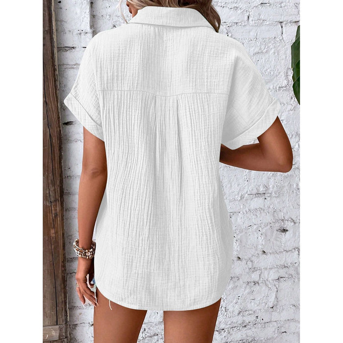 Textured Button Up Short Sleeve Shirt