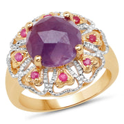 Bids.com 14K Yellow Gold Plated 5.55 Carat Genuine Pink Sapphire & Ruby .925 Sterling Silver Ring Rings