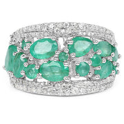Bids.com 3.27 Carat Genuine Emerald and White Zircon .925 Sterling Silver Ring Rings