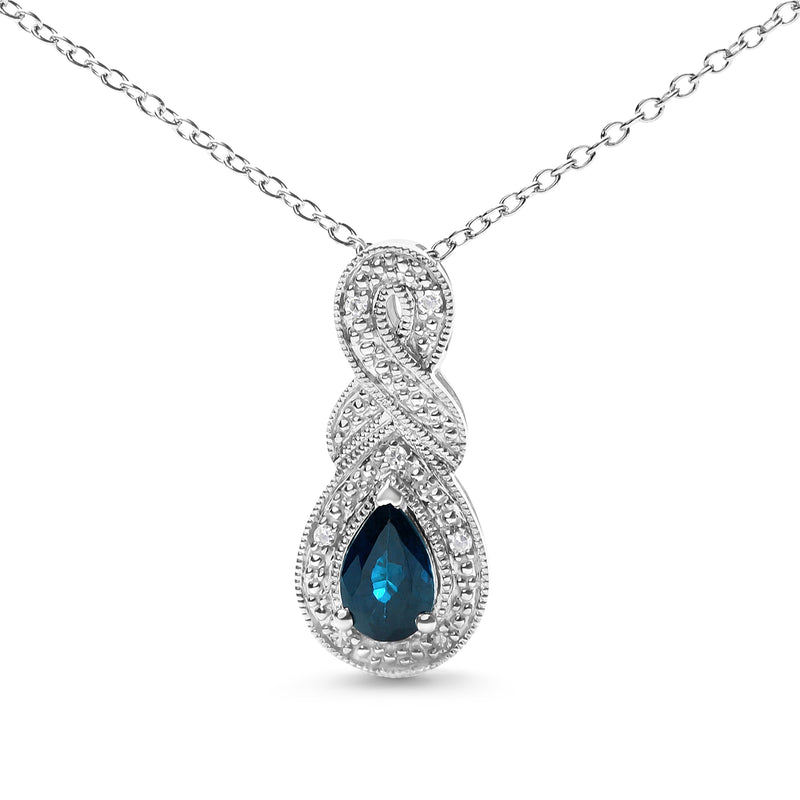 Bids.com .925 Sterling Silver 6x4mm Pear Sapphire and Diamond Accent Infinity Drop 18" Pendant Necklace (H-I Color, SI1-SI2 Clarity) Necklaces