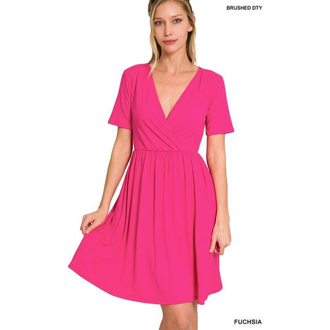 Brushed DTY Buttery Soft Fabric Surplice Dress