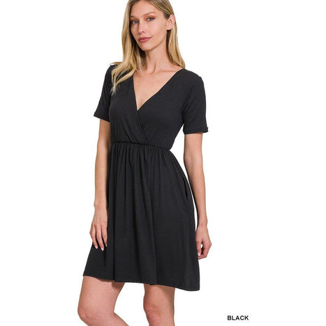 Brushed DTY Buttery Soft Fabric Surplice Dress