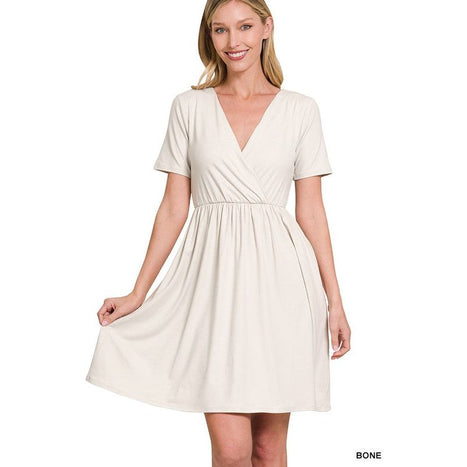 Brushed DTY Buttery Soft Fabric Surplice Dress