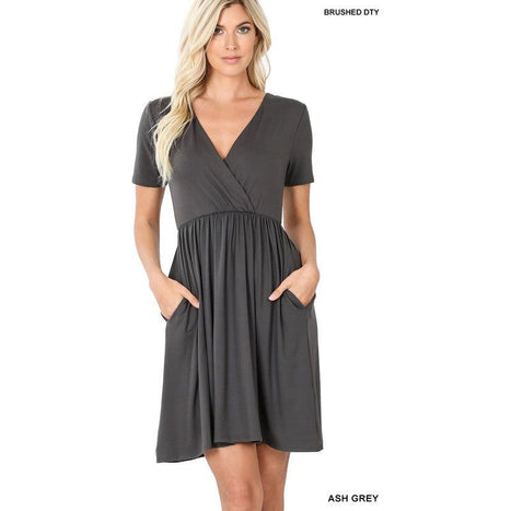 Brushed DTY Buttery Soft Fabric Surplice Dress