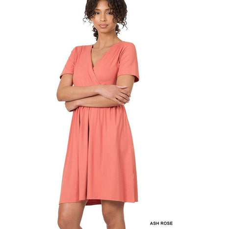 Brushed DTY Buttery Soft Fabric Surplice Dress