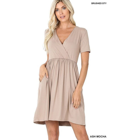 Brushed DTY Buttery Soft Fabric Surplice Dress