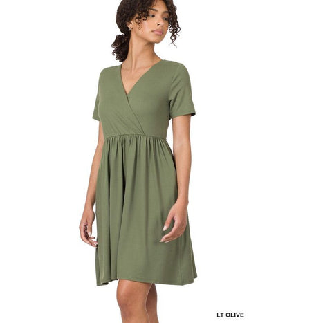 Brushed DTY Buttery Soft Fabric Surplice Dress