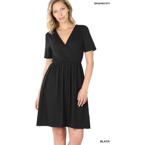 Brushed DTY Buttery Soft Fabric Surplice Dress