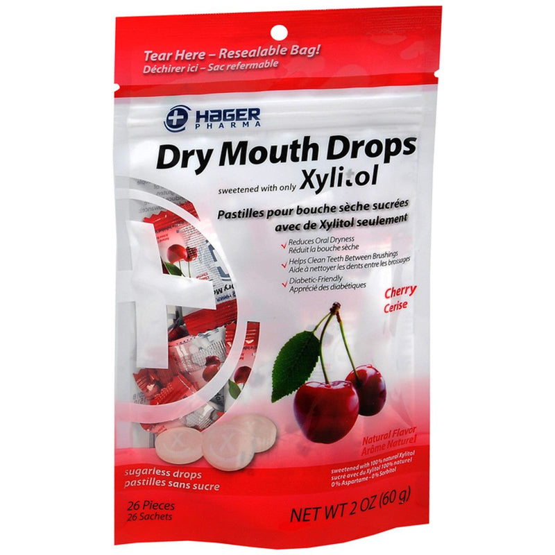 Hager Pharma Hager Dry Mouth Sugar-Free Drops, Cherry Flavor - 26 Count Lozenges Oral Care Light Gray