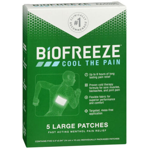 Biofreeze Biofreeze Pain Relief Patch - Large - 5 Count - 5% Menthol Cooling Formula Heating Pads