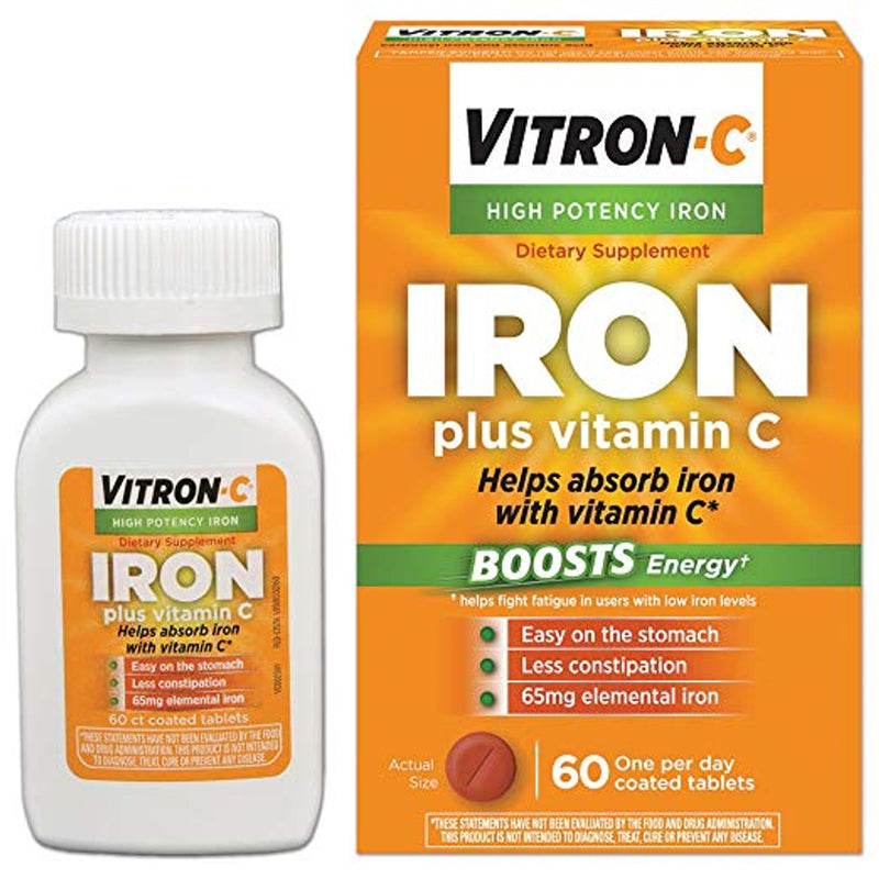 Vitron-C Vitron-C Iron Supplement with Vitamin C, High Potency Iron for Energy Support, 60 Coated Tablets Vitamins & Supplements