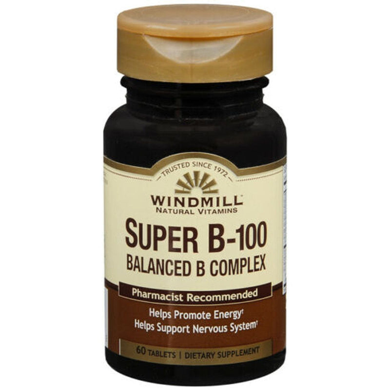 Windmill Windmill Super B100 Balanced B Complex Vitamin Tablets 60ct Vitamins & Supplements Black