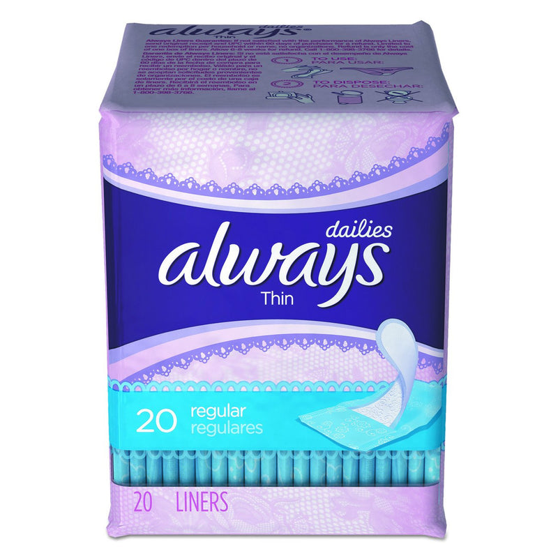 Always Always Regular Thin Pantiliner Unscented, 20 Count, 24 Per Case Feminine Pads & Protectors