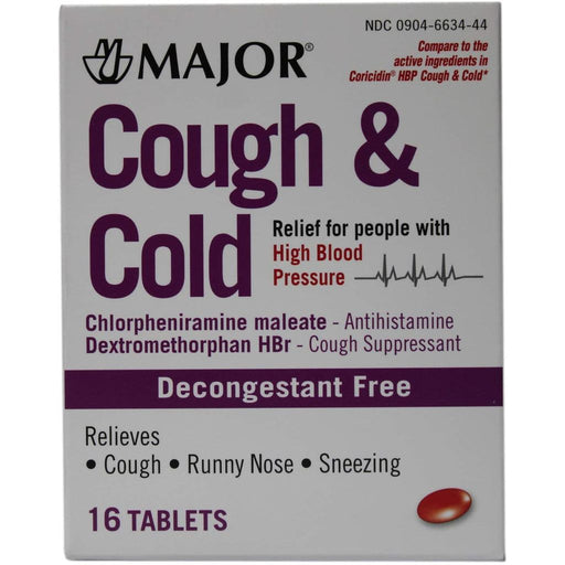 Major Major Cough & Cold Relief For High Blood Pressure, 16 Tablets Medicine Cabinets