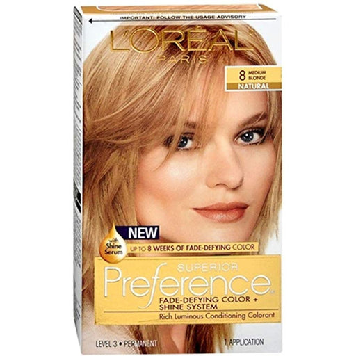 Superior Preference Superior Preference L'Oreal Paris Fade-Defying Shine Permanent Hair Color, 8 Medium Blonde, 1 Kit Hair Color Light Goldenrod