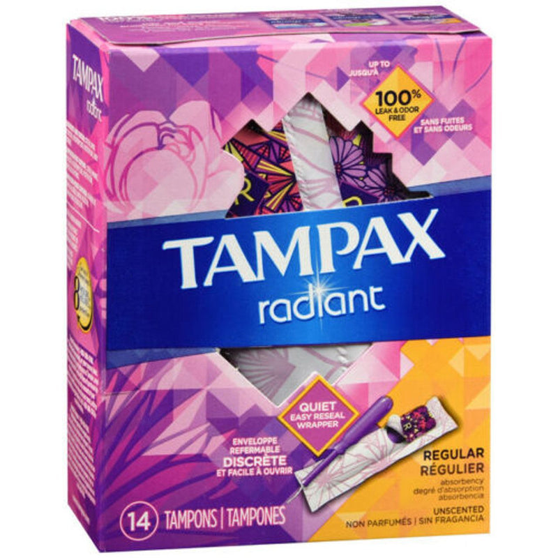 Tampax Tampax Radiant Tampons, With Leak Guard Braid, Regular, 14 Count Tampons Navy