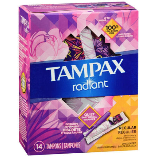 Tampax Tampax Radiant Tampons, With Leak Guard Braid, Regular, 14 Count Tampons Navy