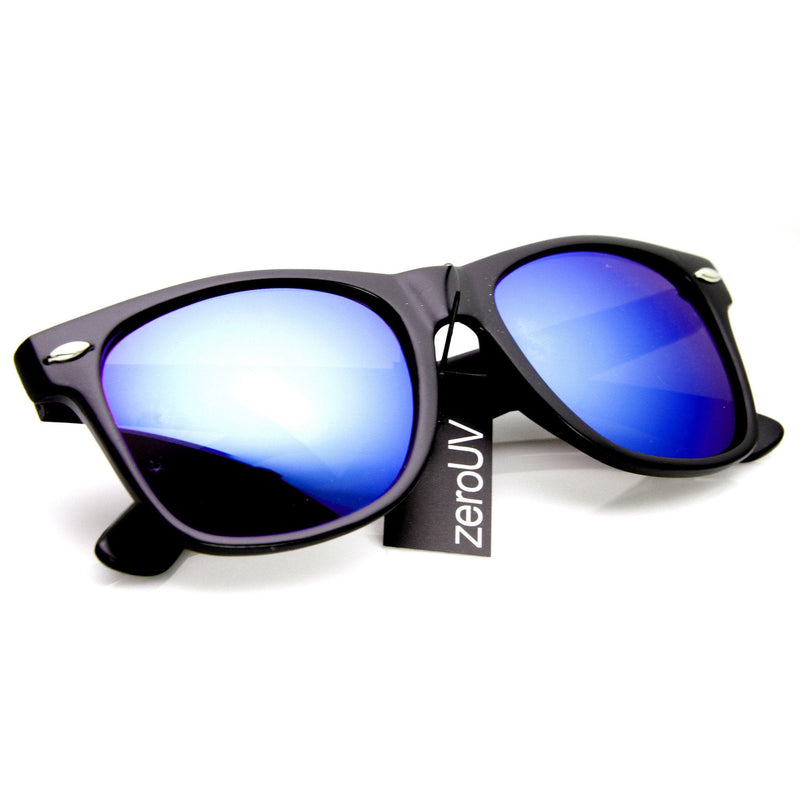 zeroUV Flat Matte Black Mirrored Polarized Lens Horned Rim Sunglasses 8030 Sunglasses