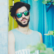 zeroUV Flat Matte Black Mirrored Polarized Lens Horned Rim Sunglasses 8030 Sunglasses