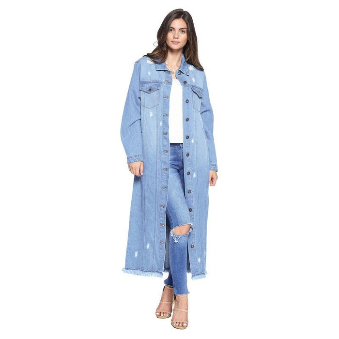 Denim Long Jackets Distressed Washed