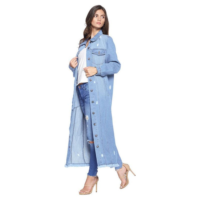 Denim Long Jackets Distressed Washed