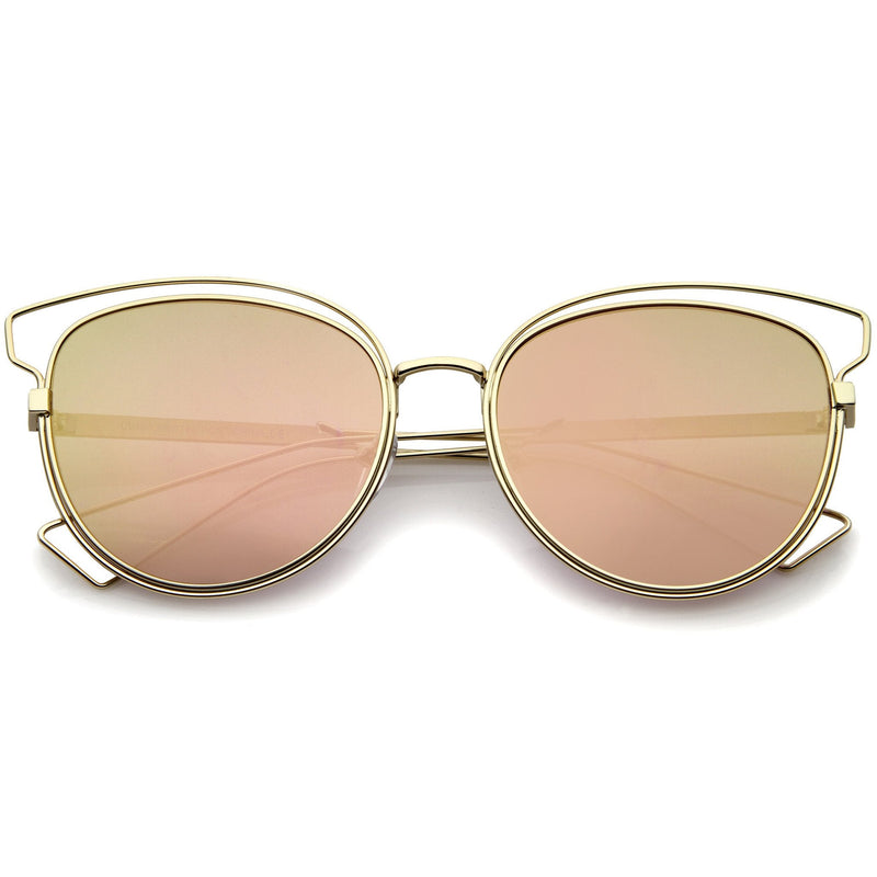 zeroUV Women's Modern Flat Lens Cat Eye Metal Sunglasses A323 Sunglasses