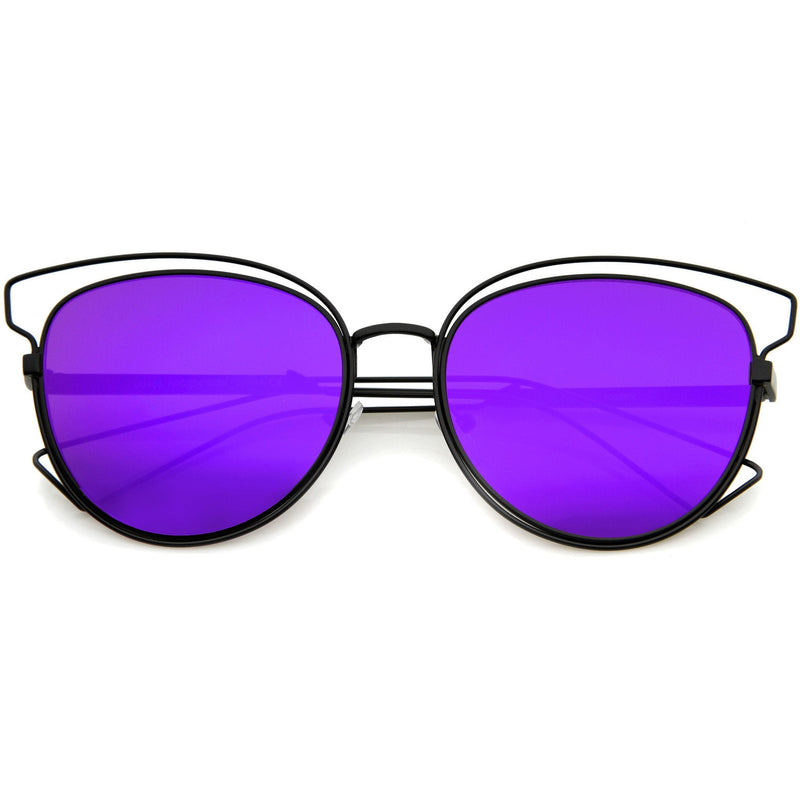 zeroUV Women's Modern Flat Lens Cat Eye Metal Sunglasses A323 Sunglasses