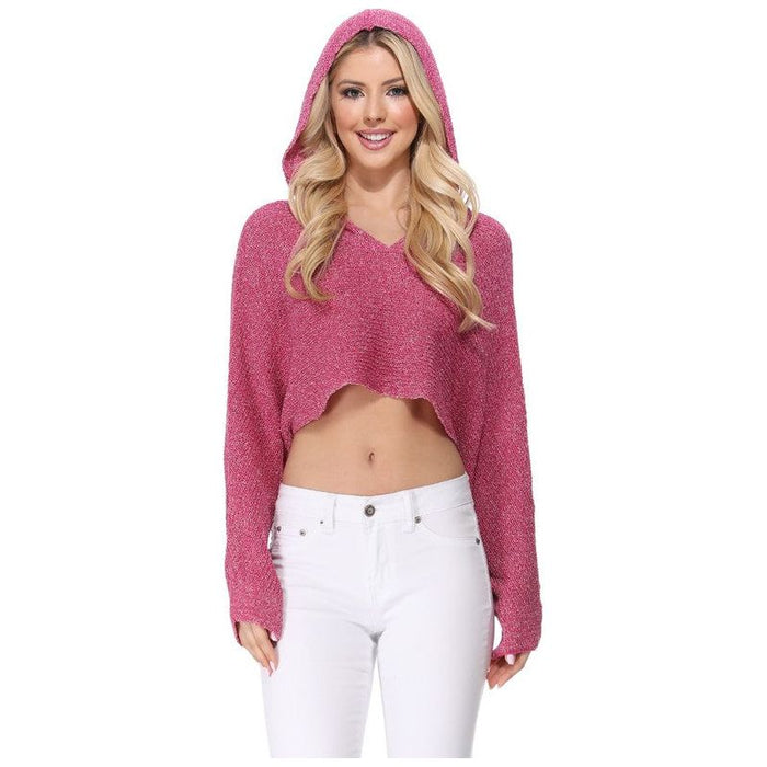 Long Sleeve Knit Cropped Sweater Top Hoodie