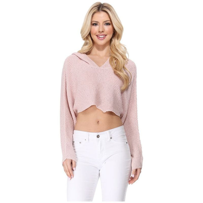 Long Sleeve Knit Cropped Sweater Top Hoodie