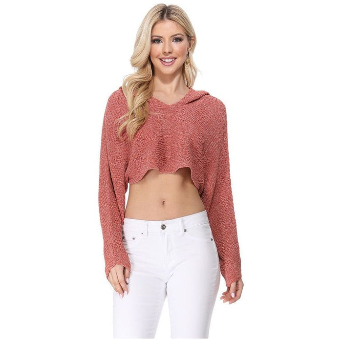 Long Sleeve Knit Cropped Sweater Top Hoodie