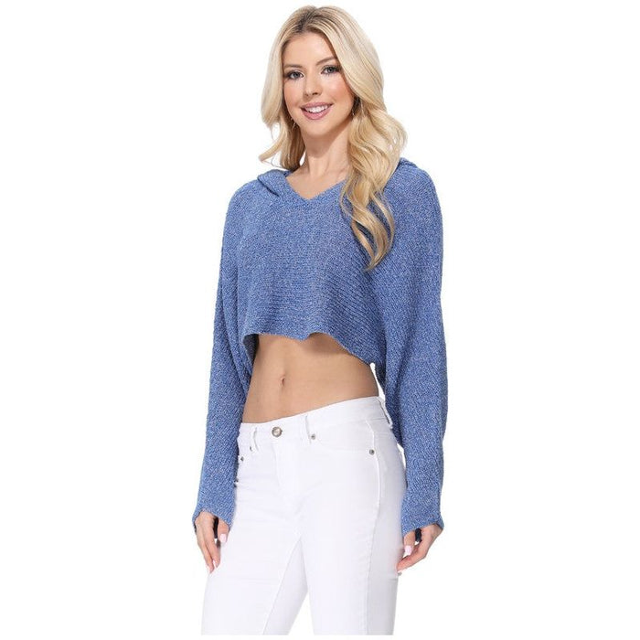 Long Sleeve Knit Cropped Sweater Top Hoodie