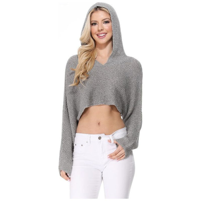 Long Sleeve Knit Cropped Sweater Top Hoodie