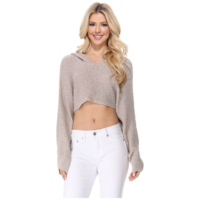 Long Sleeve Knit Cropped Sweater Top Hoodie