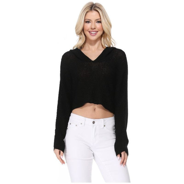 Long Sleeve Knit Cropped Sweater Top Hoodie