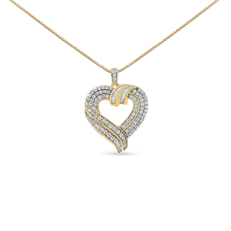 Bids.com 14K Yellow Gold Plated .925 Sterling Silver 1.00 Cttw Baguette Diamond Composite Open Heart 18" Inch Pendant Necklace (I-J Color, I1-I2 Clarity) Necklaces