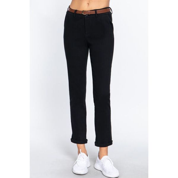 Cotton-Span Twill Straight Pants in Black