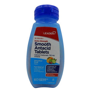 Leader Leader Smooth Antacid Calcium Carbonate 750mg, Fruit 60 Chewables 096295141665 Health Care