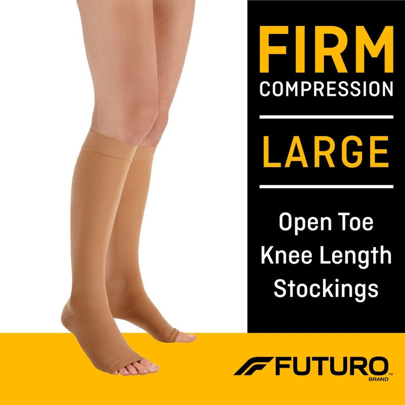 Futuro Futuro Therapeutic Open Toe Knee Length Stockings For Men & Women Large Beige Firm Personal Care White Smoke