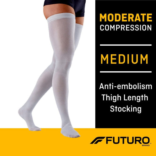 Futuro Futuro Anti-Embolism Stockings 71065EN, Thigh Length, Closed Toe, Medium Regular, White Medical